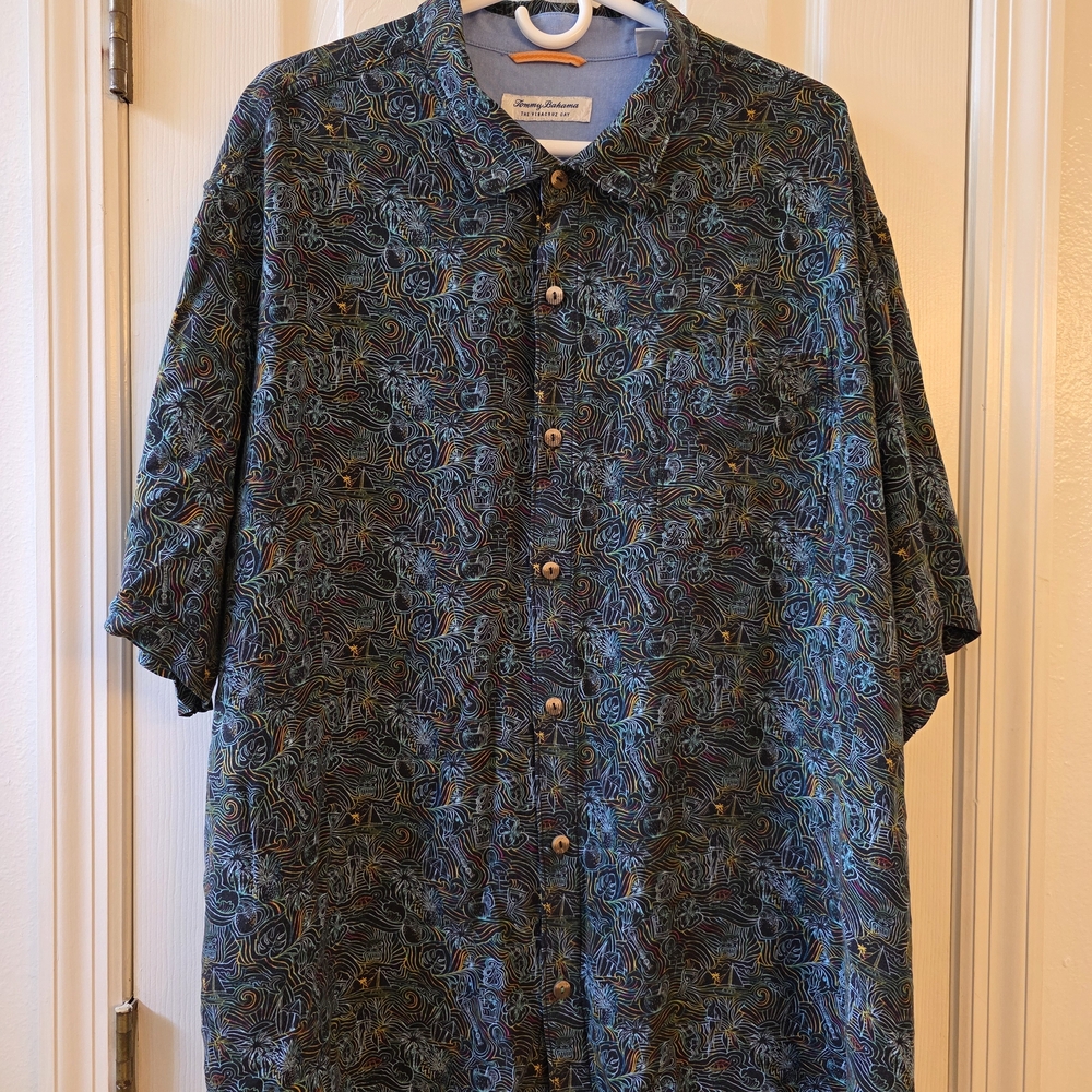 Tommy Bahama Blue/Green Print Button Down Shirt XXXL